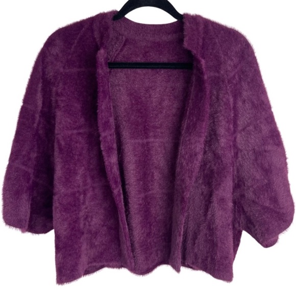 Fuzzy Sweater Jacket Cropped Oversized size M Plum Purple Grape - Picture 1 of 7